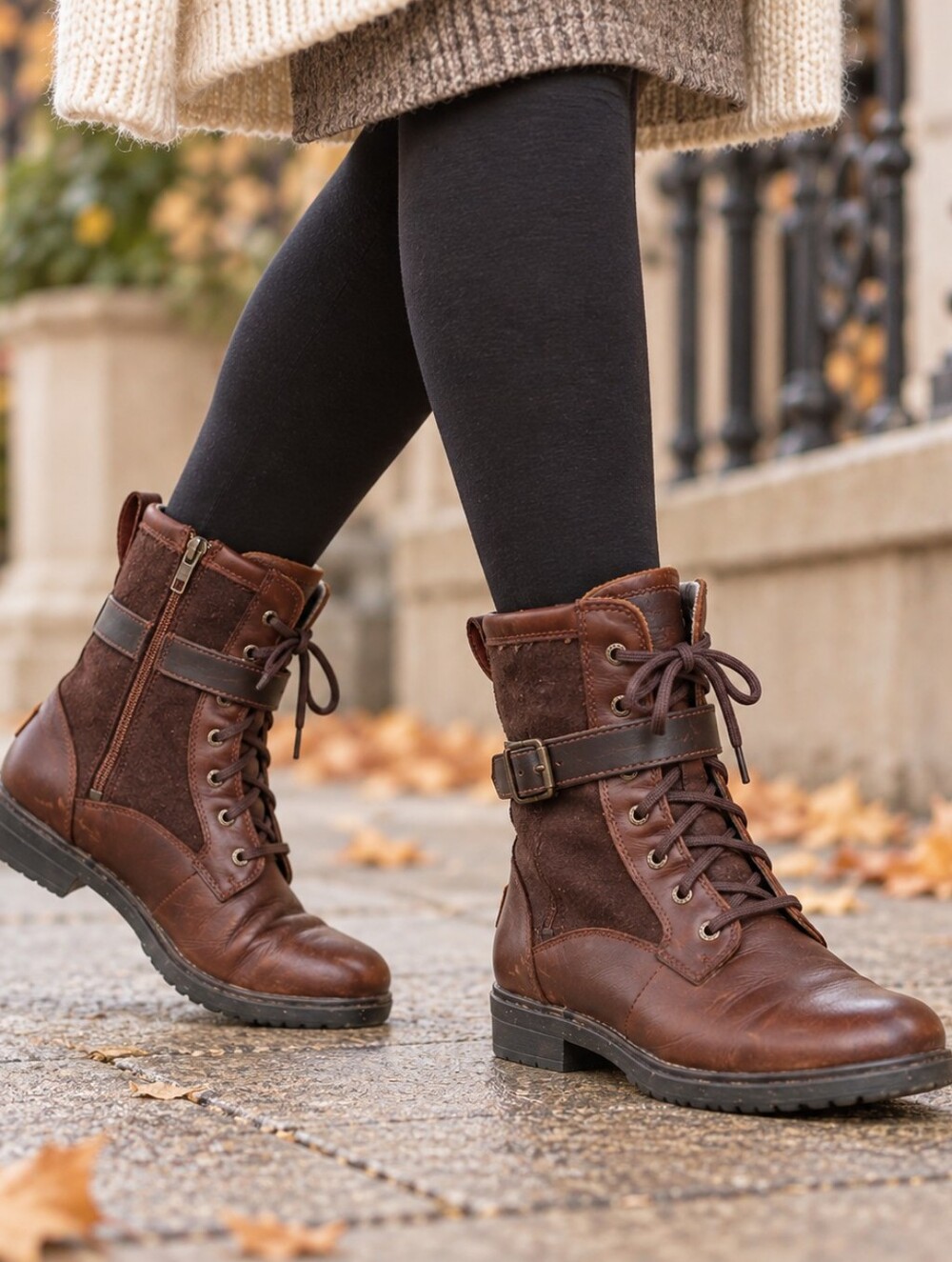 UGG Women's Brown Leather Sherpa Lined Zip Lace ANKLE Winter Boots Size 9.5/40.5